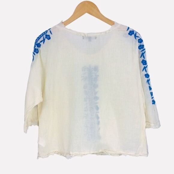 UMGEE Floral Embroidered Lightweight Cotton Gauze Raw Edge Top Size Small - Picture 9 of 9